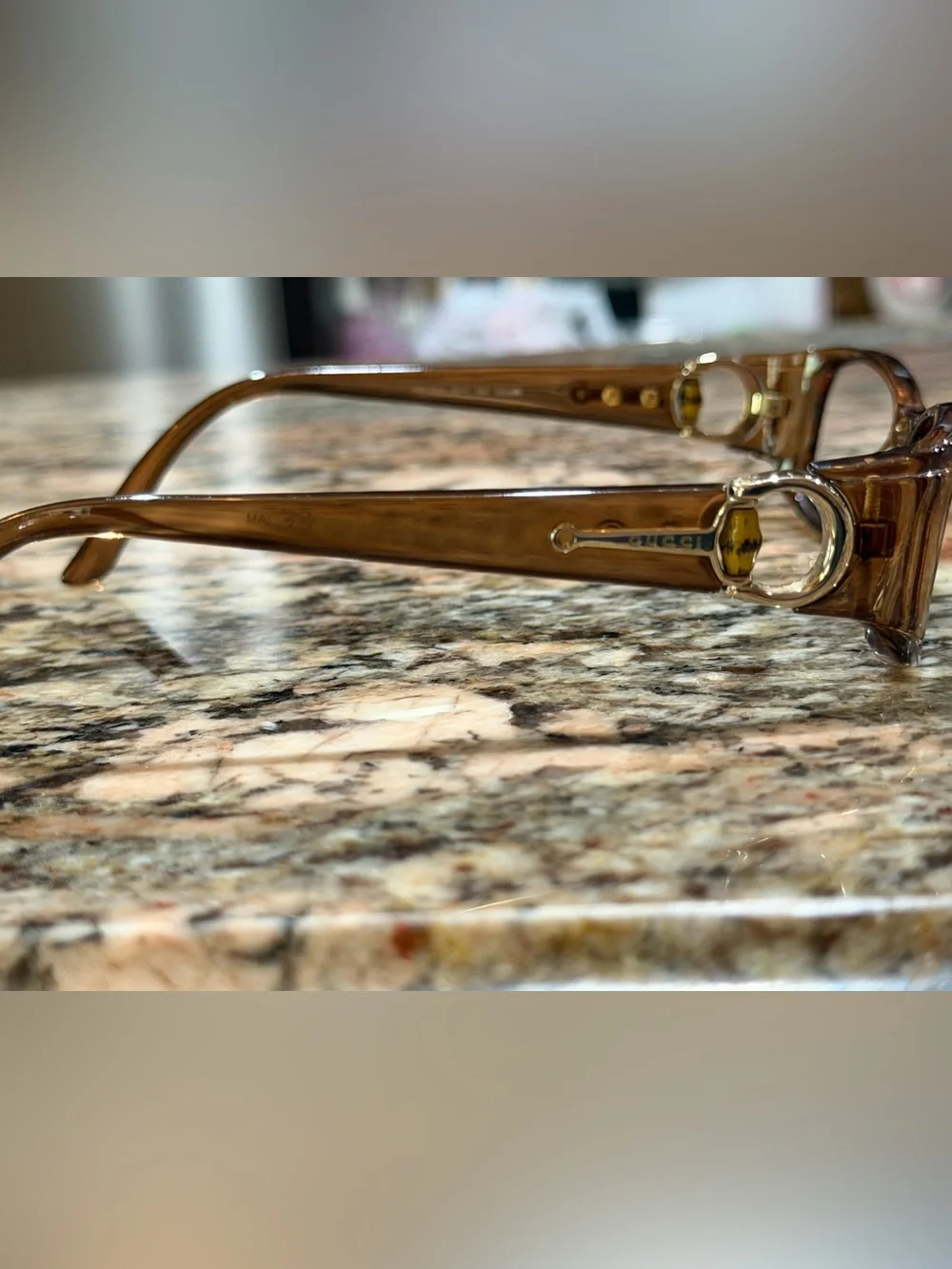 Gucci Transparent Brown Horsebit Rectangle Glasses-NO LENSES